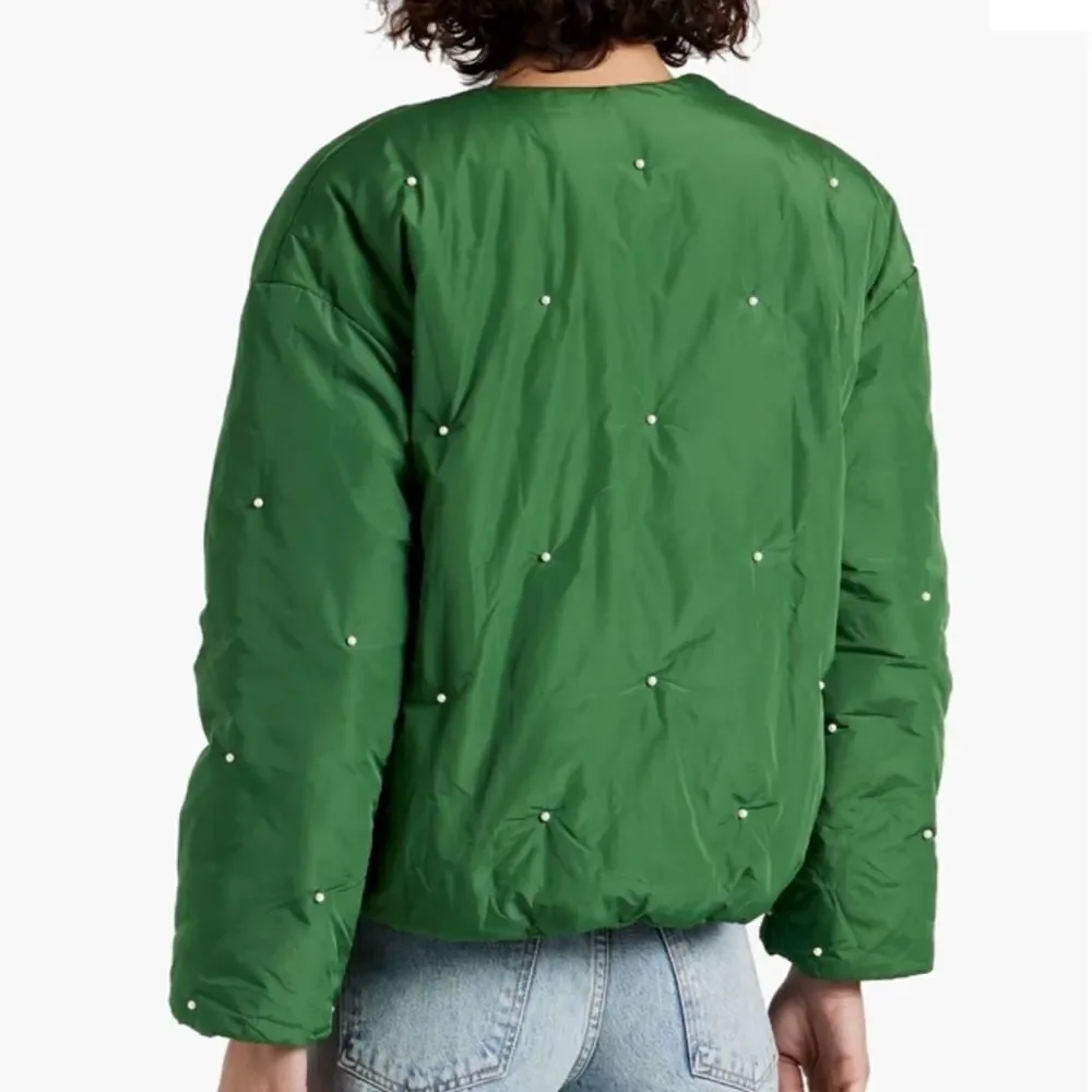 NWT SLEEPER Puffer Jacket in Green with Pearl Details Size L/XL NWT $450